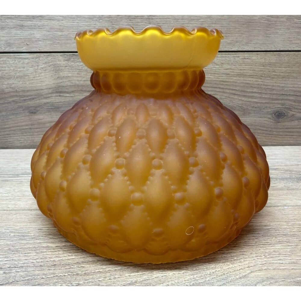 Vintage MCM Amber Quilted Dotted Satin Glass Lampshade 7" Fitter